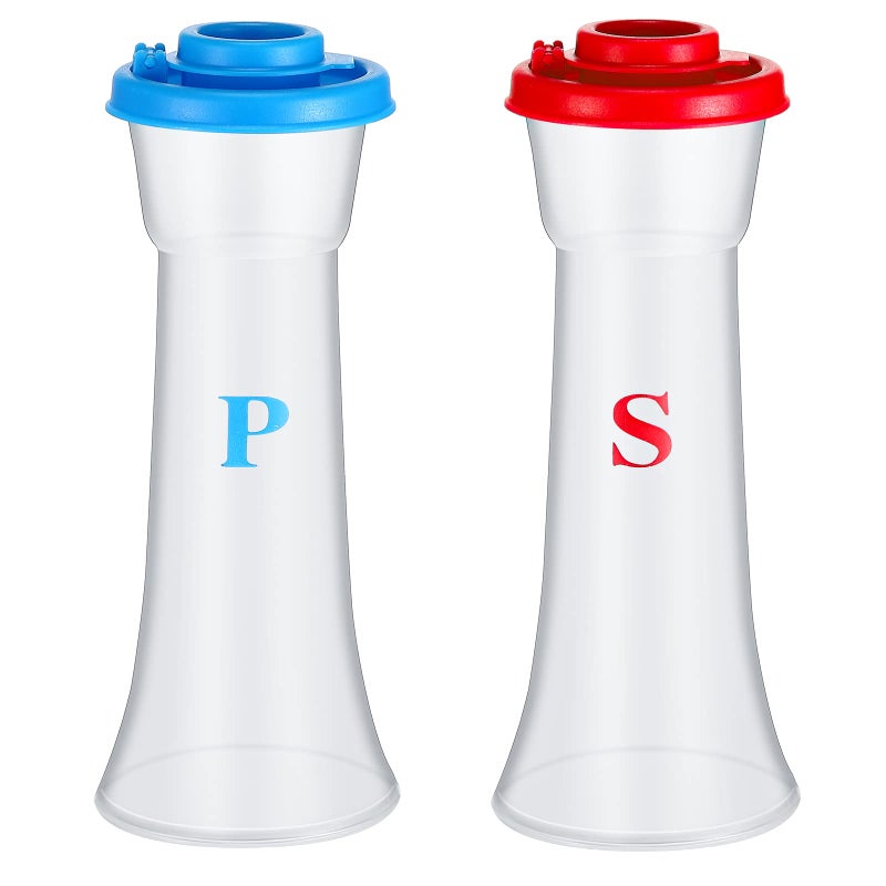 Romooa Set of 2 Plastic Salt and Pepper Shakers with Lids Large Hourglass Covered Moisture Proof Salt Shaker Pepper Container for Home Kitchen Restaurant Camping(Blue Red) - Image 1